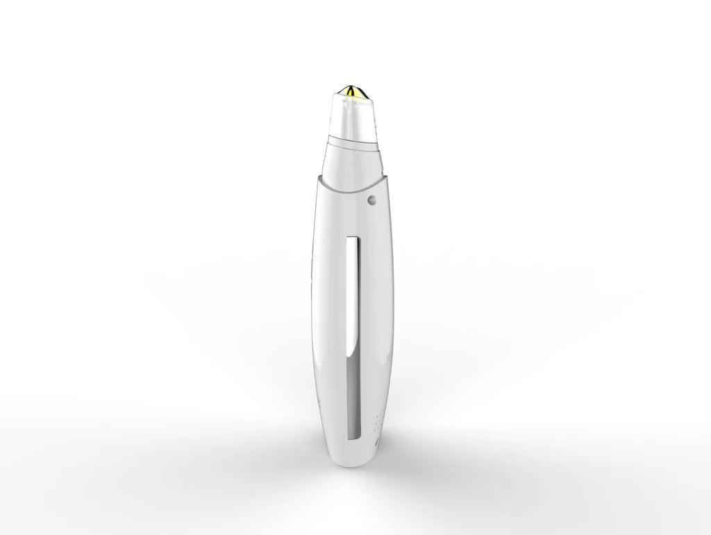 White electronic device with gold accent on a white background