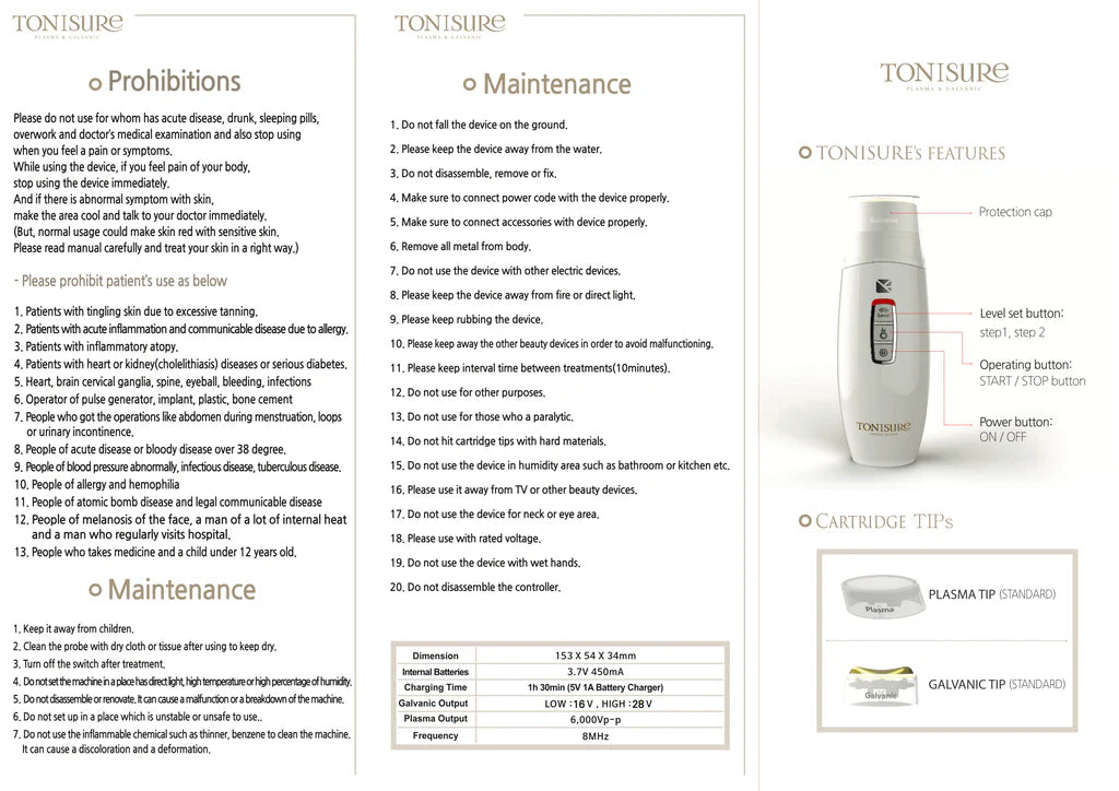 Tonisure hair removal device with user manual on a white background