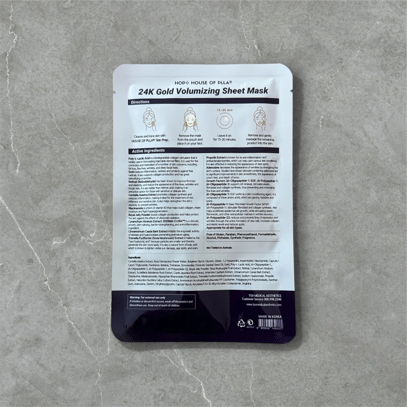 HOUSE OF PLLA® HOP+ 24k Gold Volumizing Sheet Mask 5pc/Box